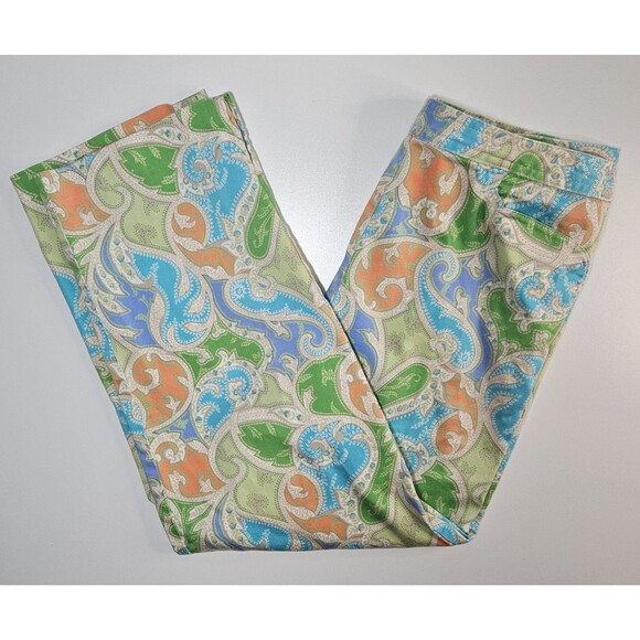 Talbots Green Paisley Straight Leg Beach Summer Cropped Pants Women's Size 10 - Picture 1 of 6